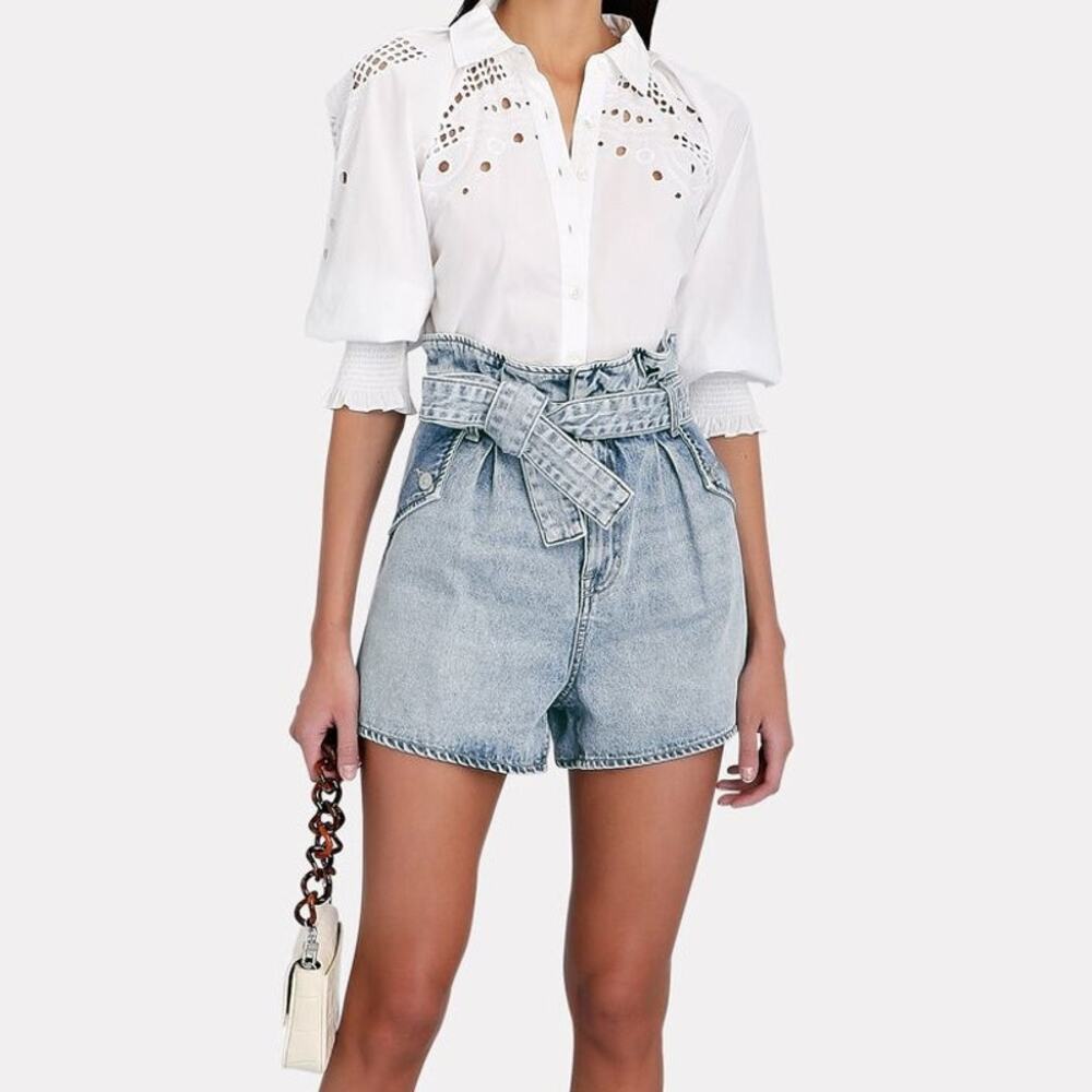 Veronica Beard Nori Paperbag Denim Shorts Extra High Rise Size 27